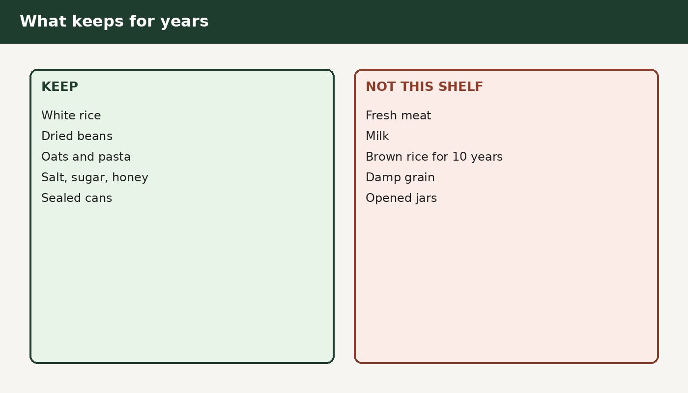 Foods that keep for years versus foods that do not